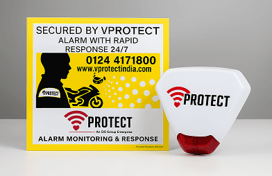 Smart AI Camera and Sensors: VProtect deterrence board, external siren, and AI camera displayed together